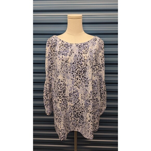 Tyler Boe Silk Leopard Animal Print Back Button‎ Long Sleeve Top Large - Picture 1 of 10